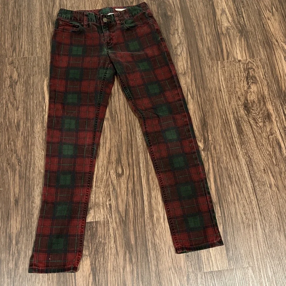 Ralph Lauren Red and Green Plaid Bowery Skinny Girls Jeans Size 14